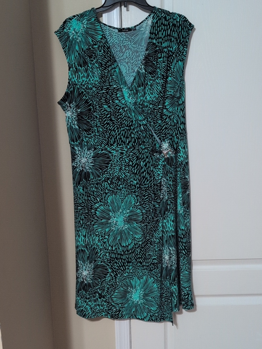 Apt. 9 Teal & Black Printed Scoop Neck Dress